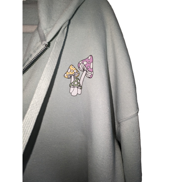 No Boundaries Womens XXL Green Hoodie Jacket Mushroom Logo Full Zip Large Pocket - Picture 7 of 13